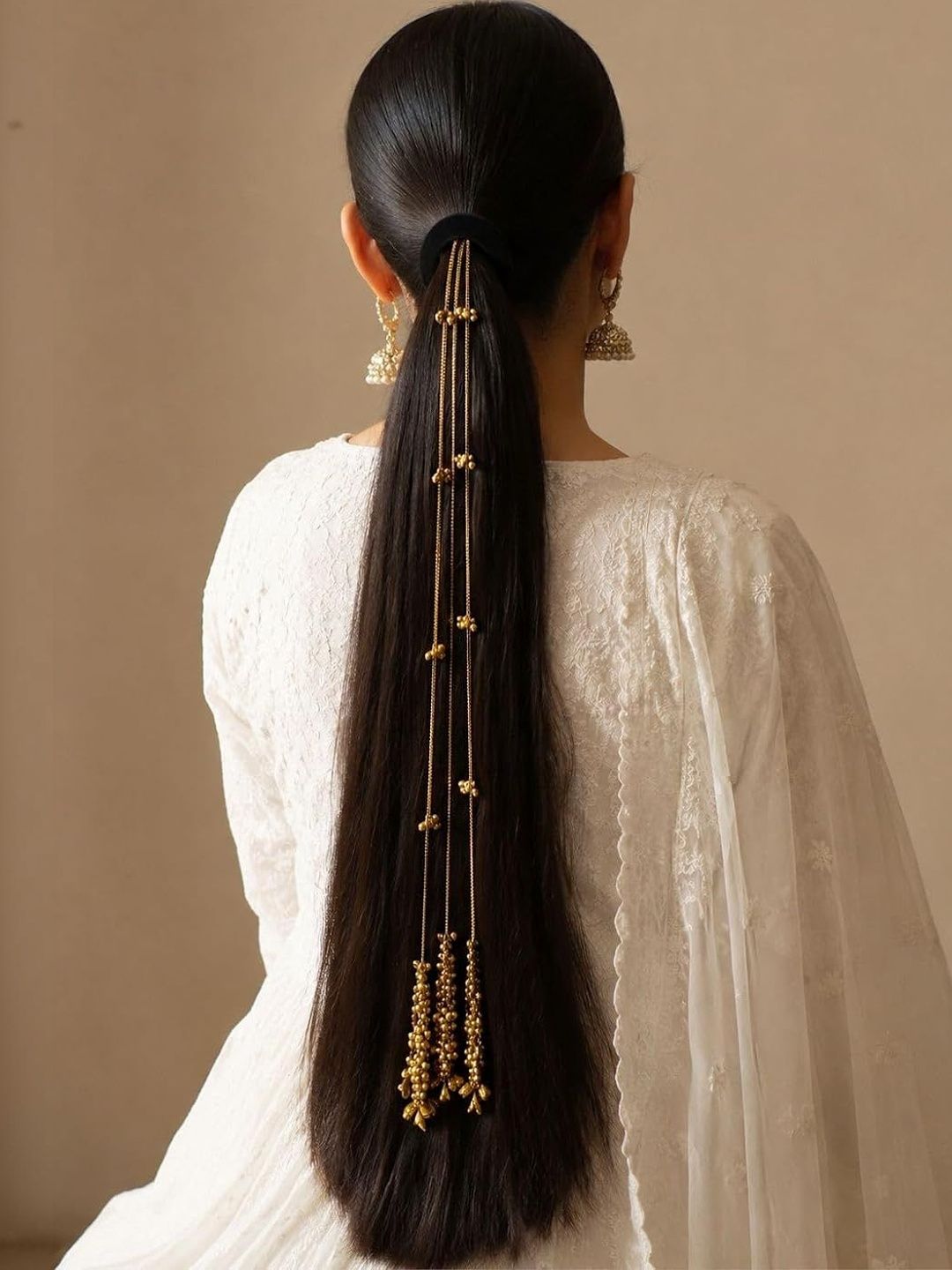Pearls N Twirls Women Gold-Toned Ghungroo Parandi Traditional Ponytail Holder Hair Accessory-image-23