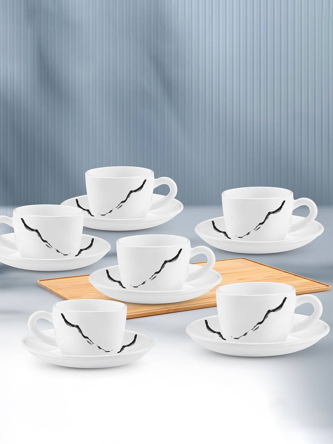 Treo Ophelia Stria White Opalware Microwave Dishwasher Safe Cup Saucer Set 12 Pc-picture-18