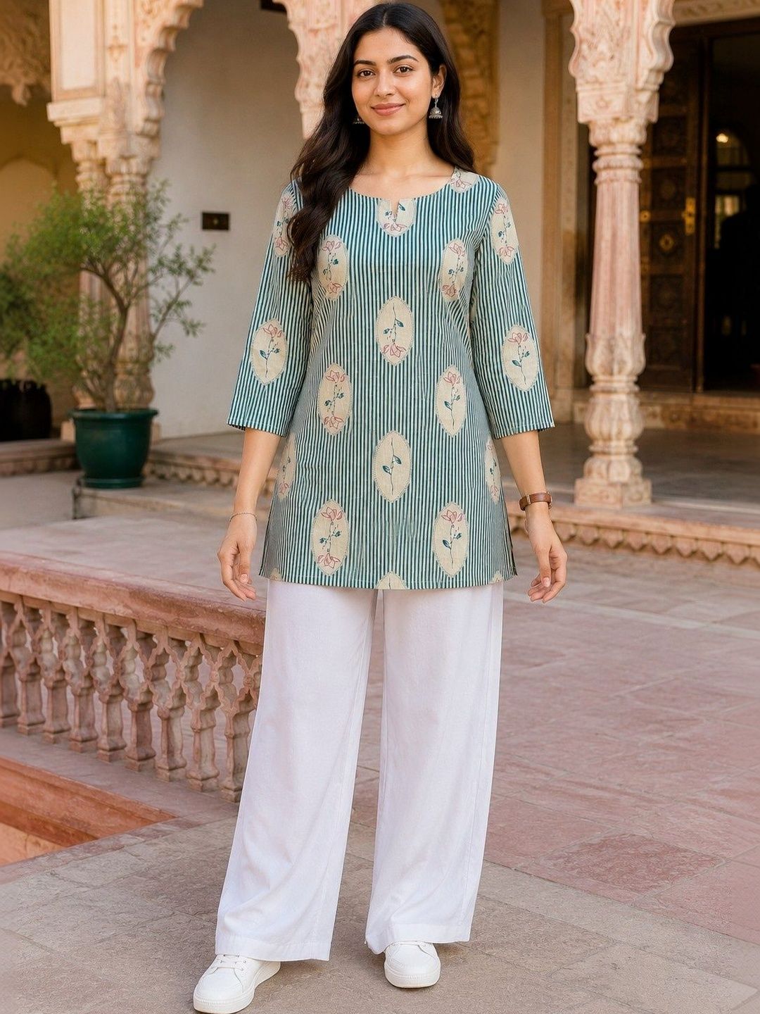 all about you Floral Printed V-Neck Pure Cotton Blend Kurti-picture-42