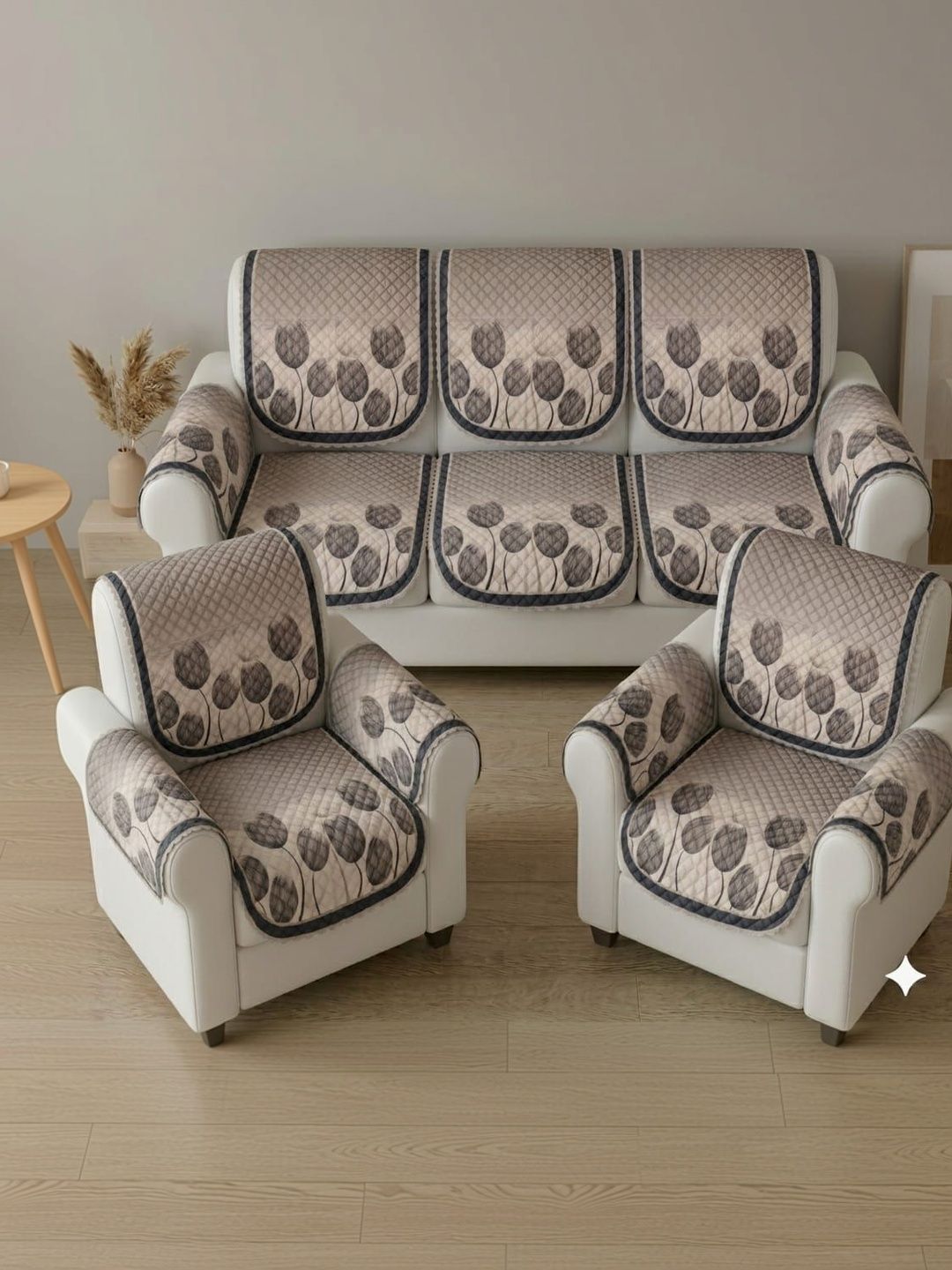 RAINBOW FURNISHINGS Cream-Coloured Printed Sofa Cover With Arms-image-49