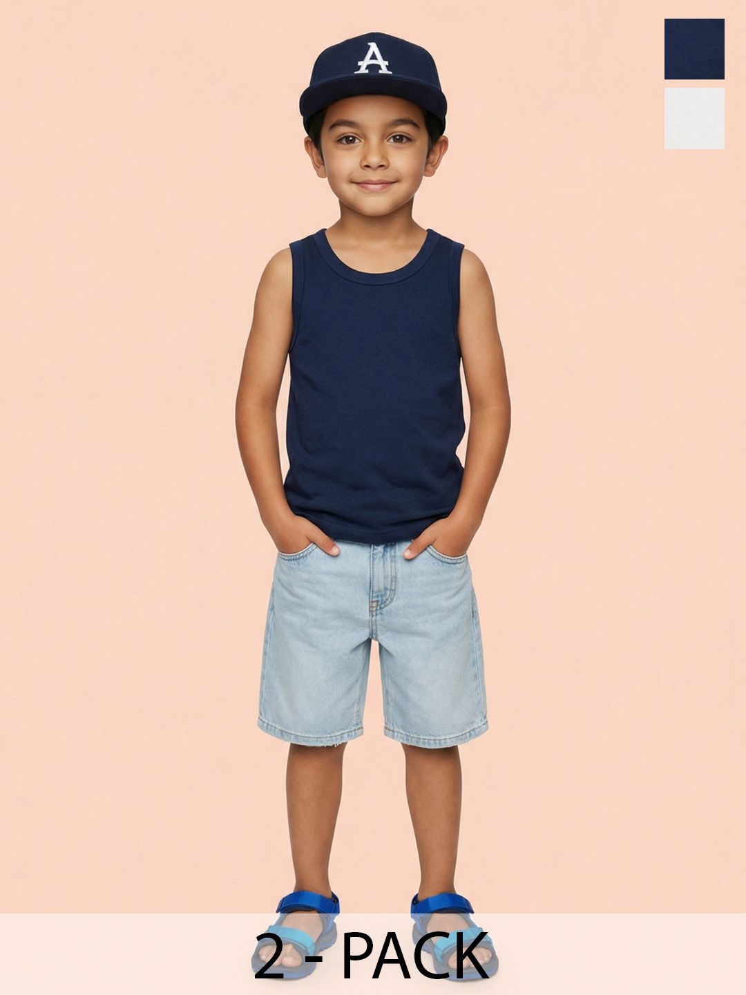 Nauti Nati Boys Pack Of 2 Round Neck Cotton Tanks-picture-19