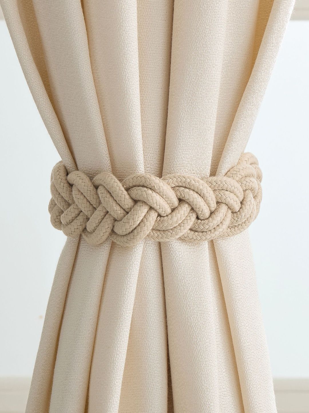 Home Centre Beige Oak Curtain Rope Magnetic Tie-Back Holder-picture-41