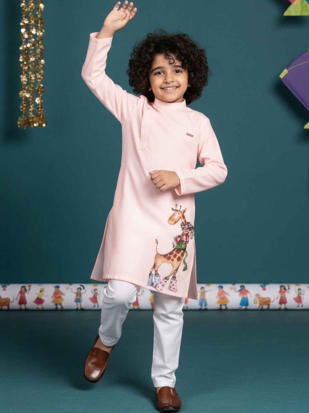 DEVOILER Boys Animal Printed Angrakha Kurta with Trousers-picture-29