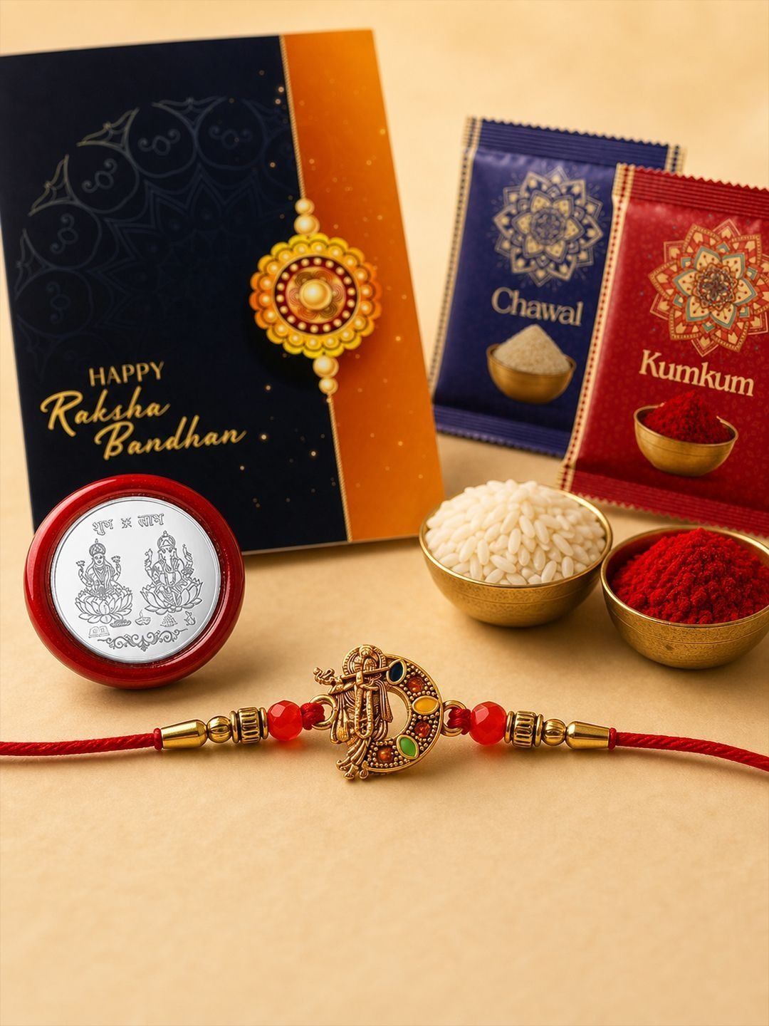 DeoDap Rakhi for Brother With Greeting Card & Roli-Chawal & Silver colour coin-picture-53