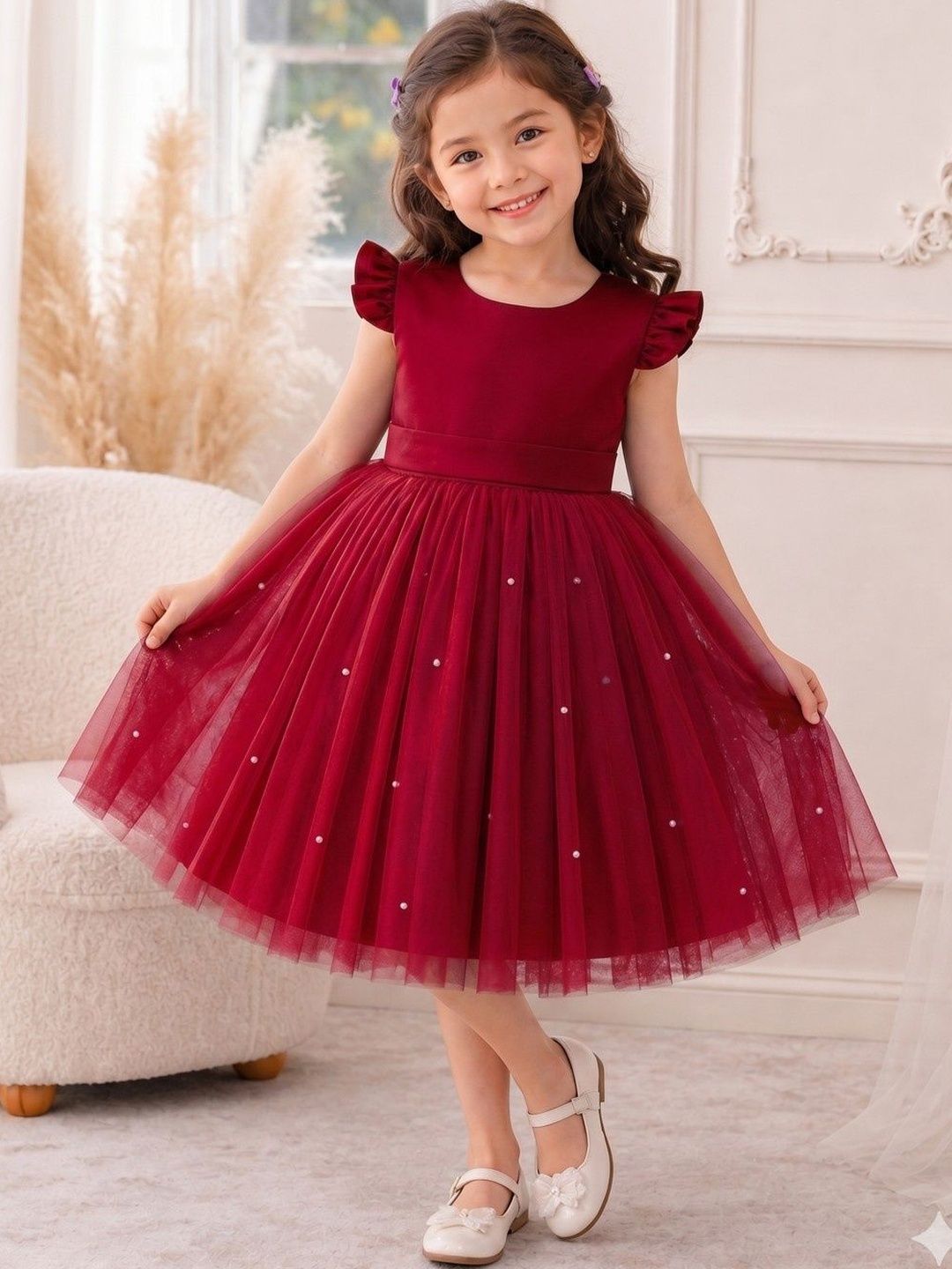 YK Flared Sleeve Ruffled Net A-Line Dress-picture-33