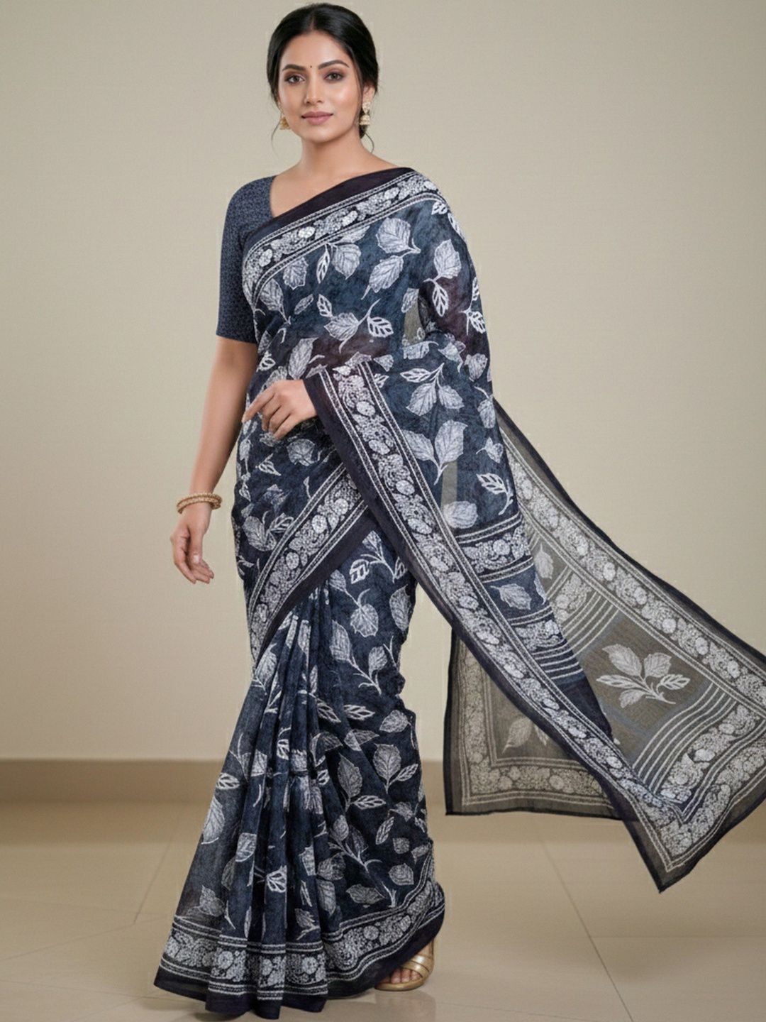 HALKA FULKA Floral Poly Georgette Fusion Saree-picture-13