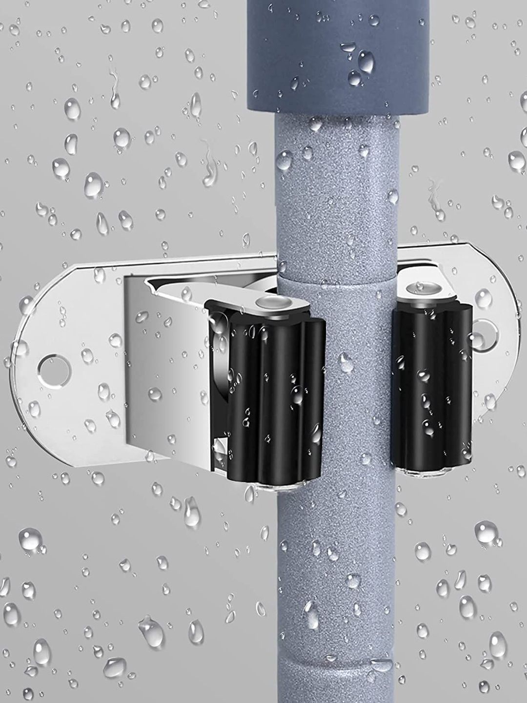 kepzell Silver & Black Stainless Steel Broom & Mop Holder-picture-11