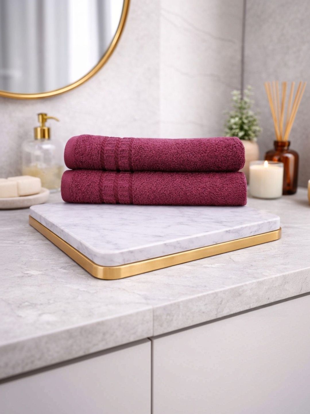 CasPure Set Of 2 Maroon Cotton Hand Towels-image-8