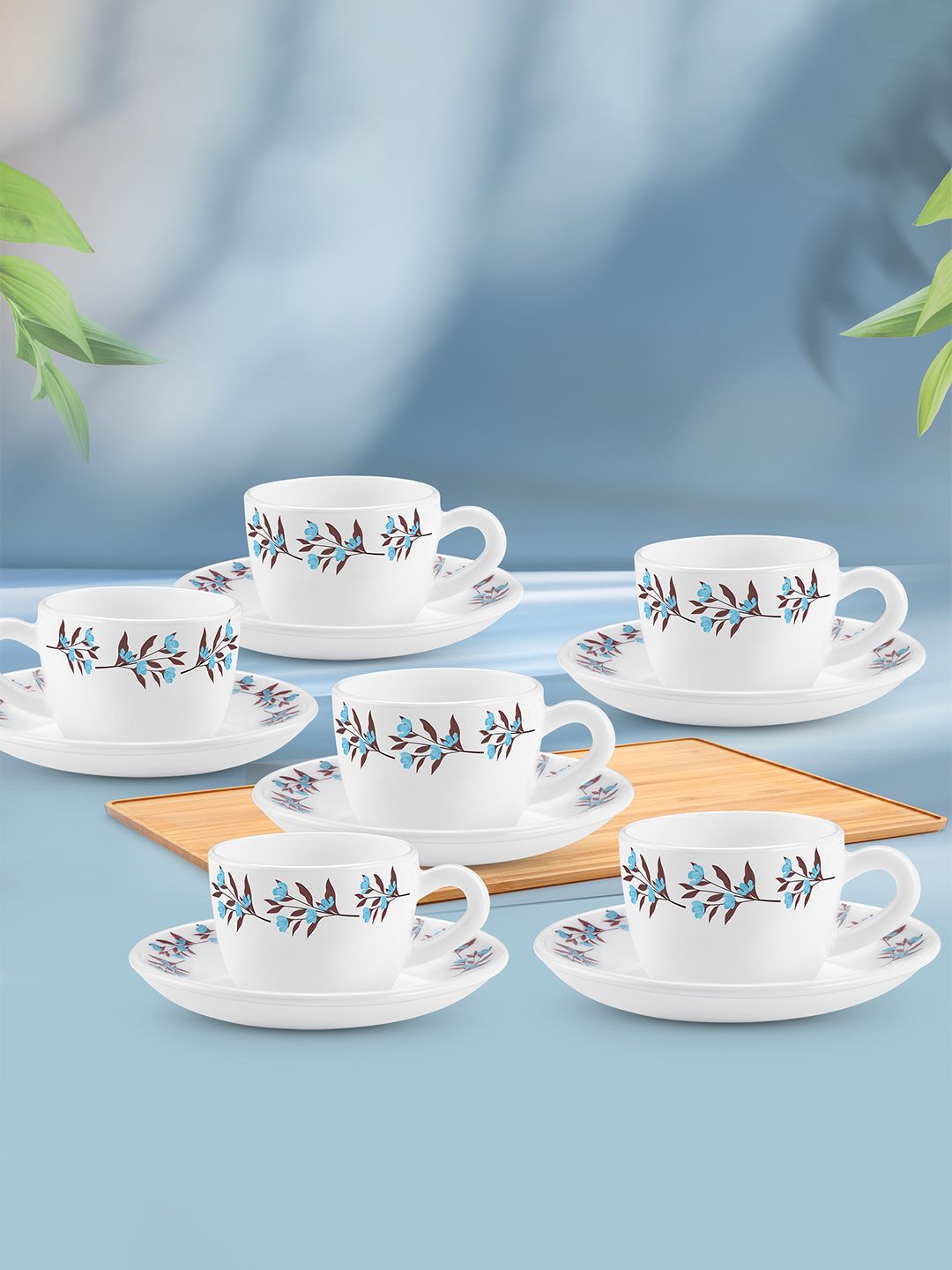 Treo Ophelia Lavelle White Opalware Microwave Dishwasher Safe Cup Saucer Set 12 Pc-image-7