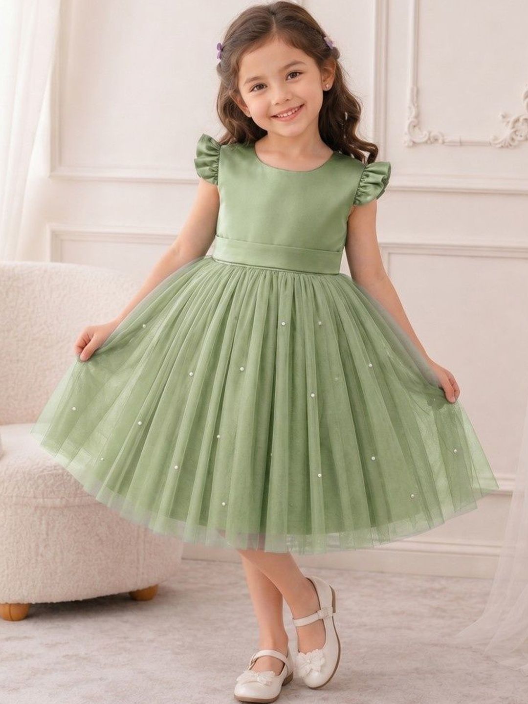 YK Embellished Flared Sleeve Ruffled Net A-Line Dress-picture-30