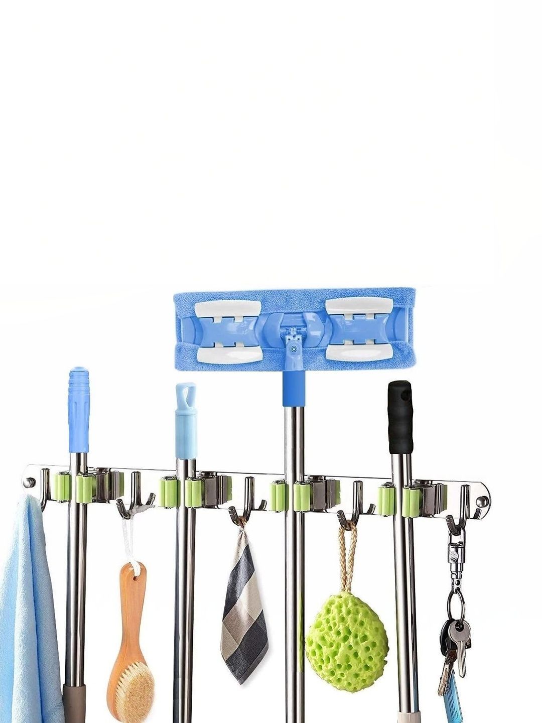 kepzell Silver & Green Stainless Steel Broom & Mop Holder-image-15