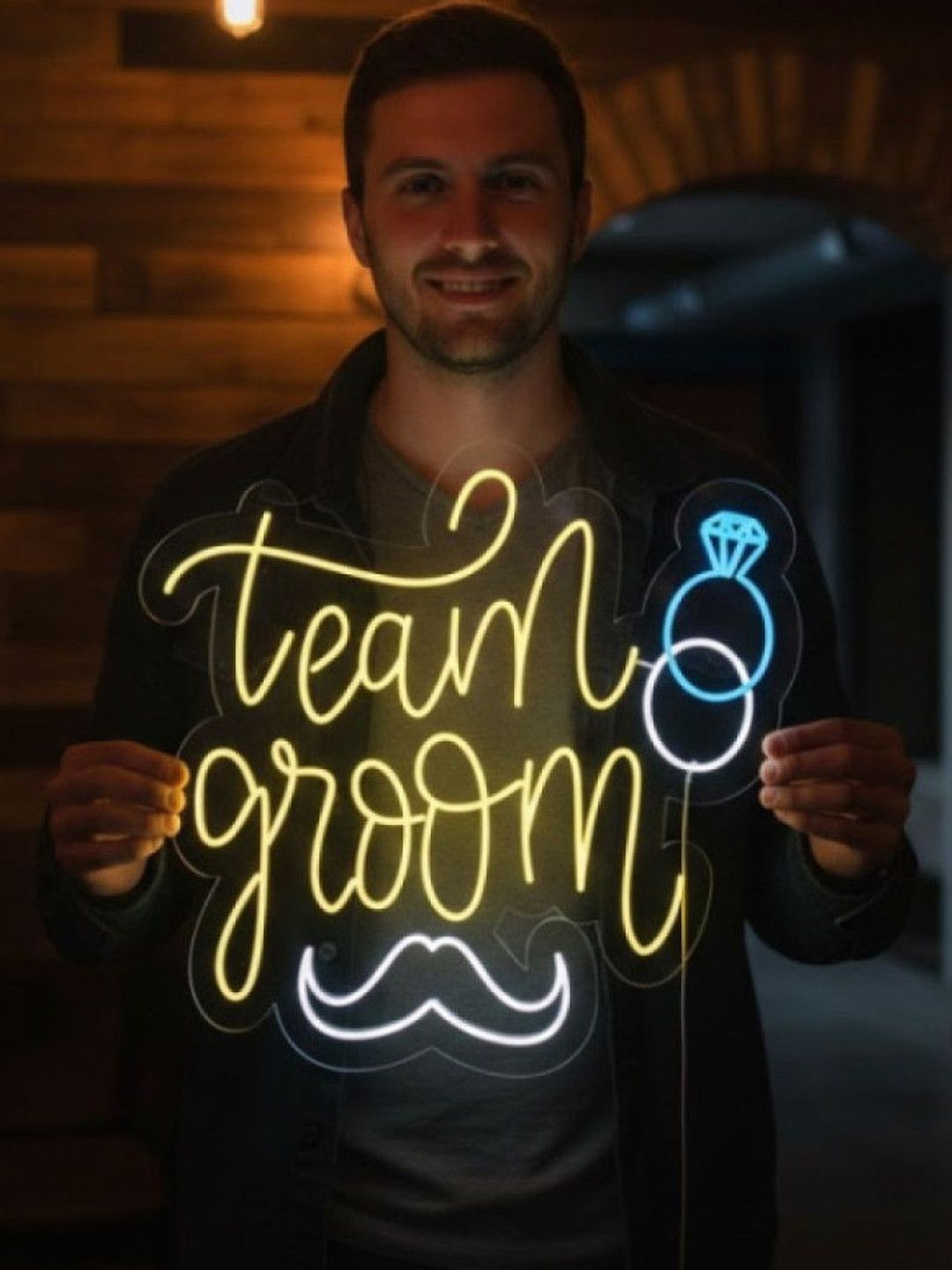 Custom Neon Yellow & Blue Team Groom Neon Sign-picture-10