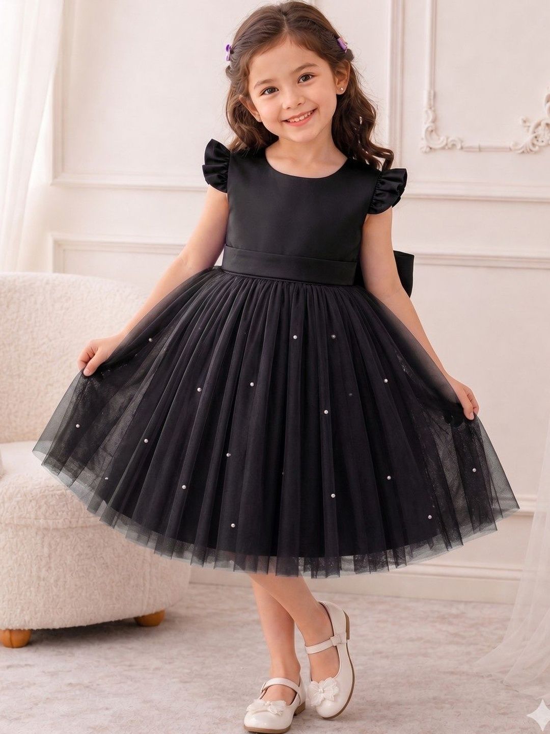 YK Embellished Flared Sleeve Ruffled Net A-Line Dress-picture-49
