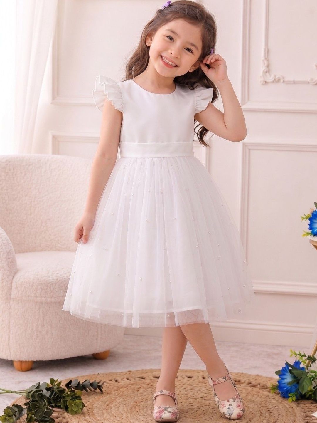 YK Flutter Sleeve Ruffled Net A-Line Dress-picture-34