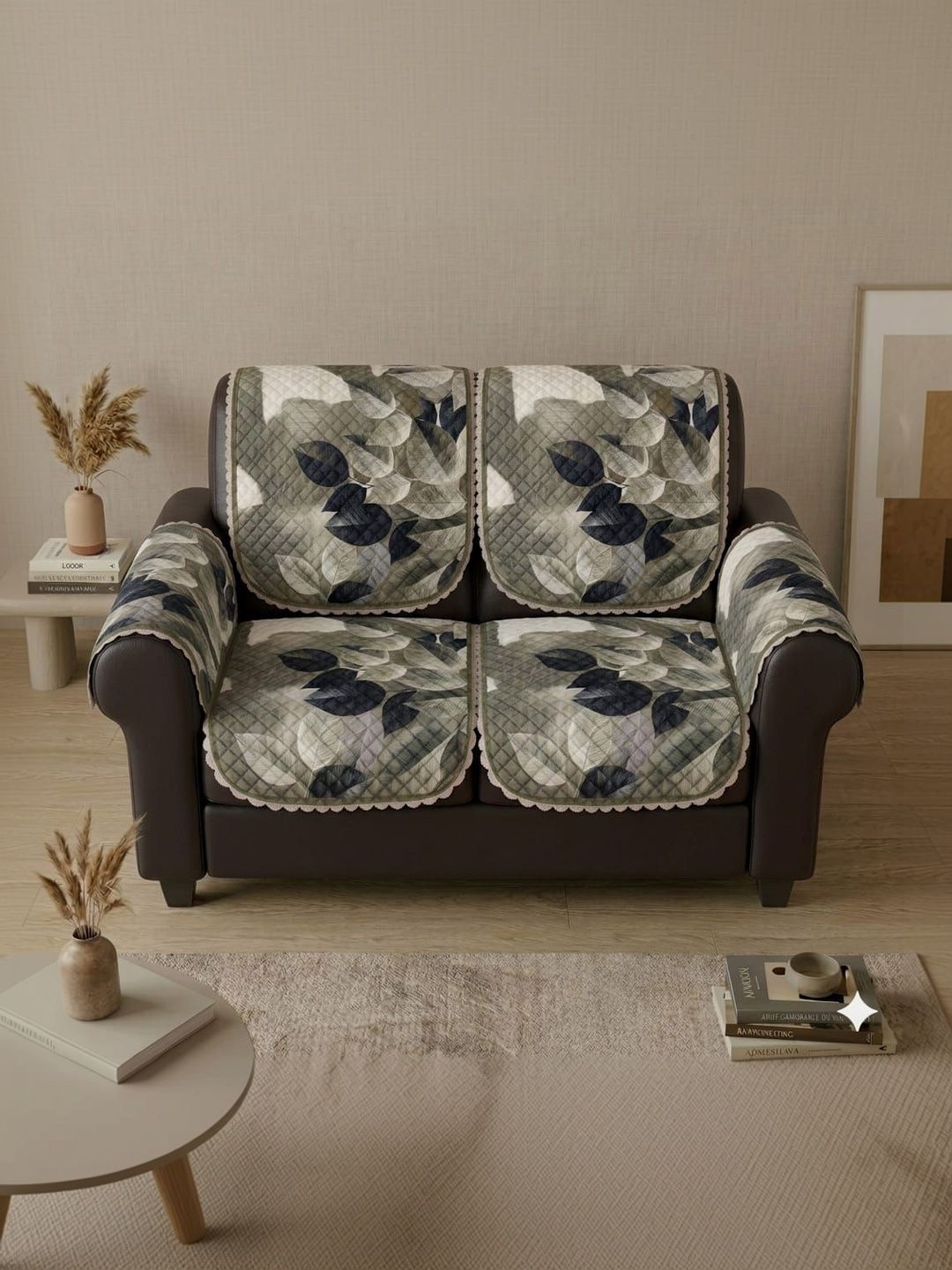 RAINBOW FURNISHINGS Olive Green Printed Sofa Cover With Arms-image-11