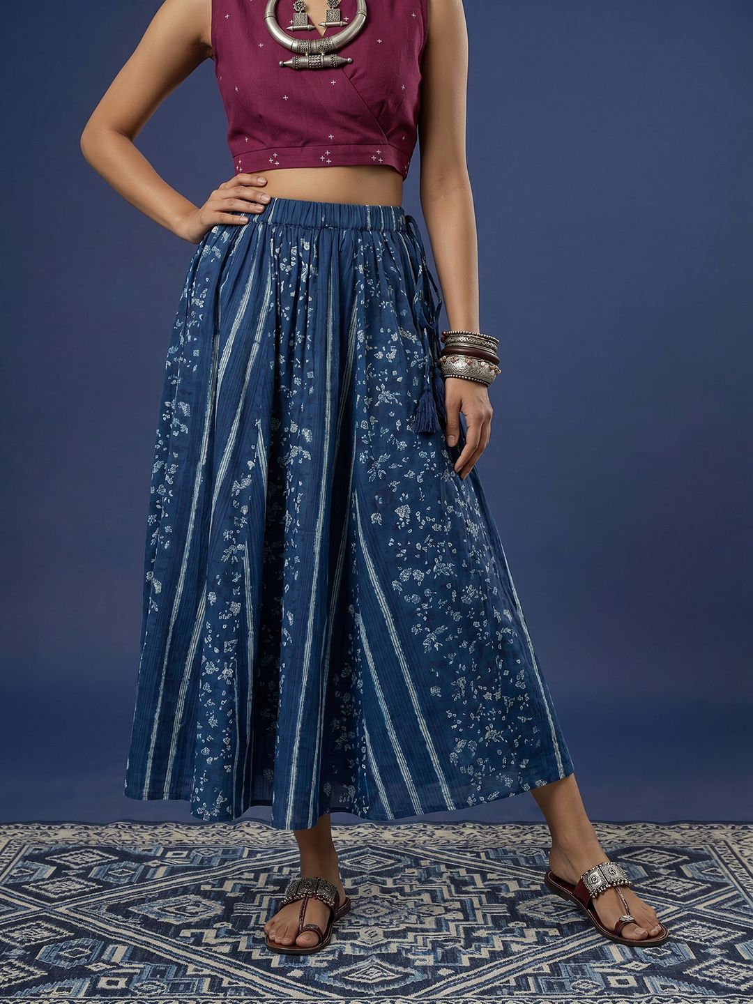 Taavi Indigo Floral Printed Maxi Skirt-picture-27