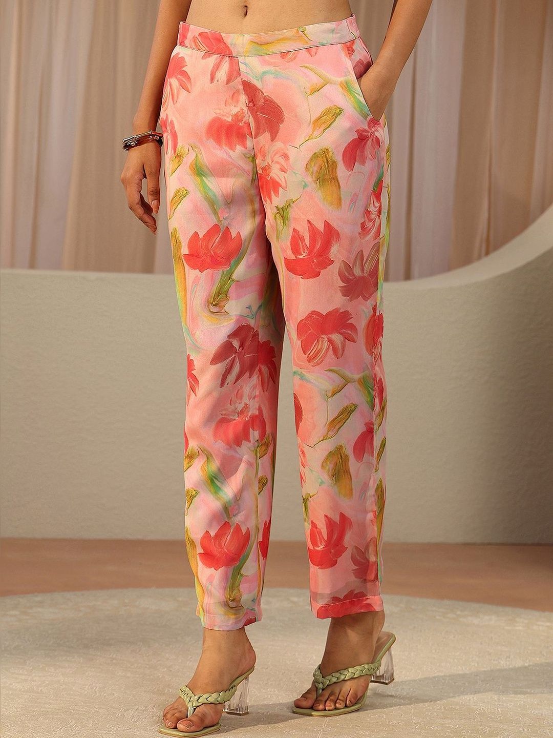 Libas Peach Pink Floral Printed Chiffon A-line Kurta Set-picture-12