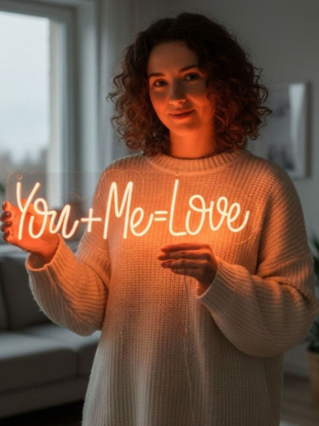 Custom Neon Orange & Transparent You + Me = Love Neon Sign-picture-37