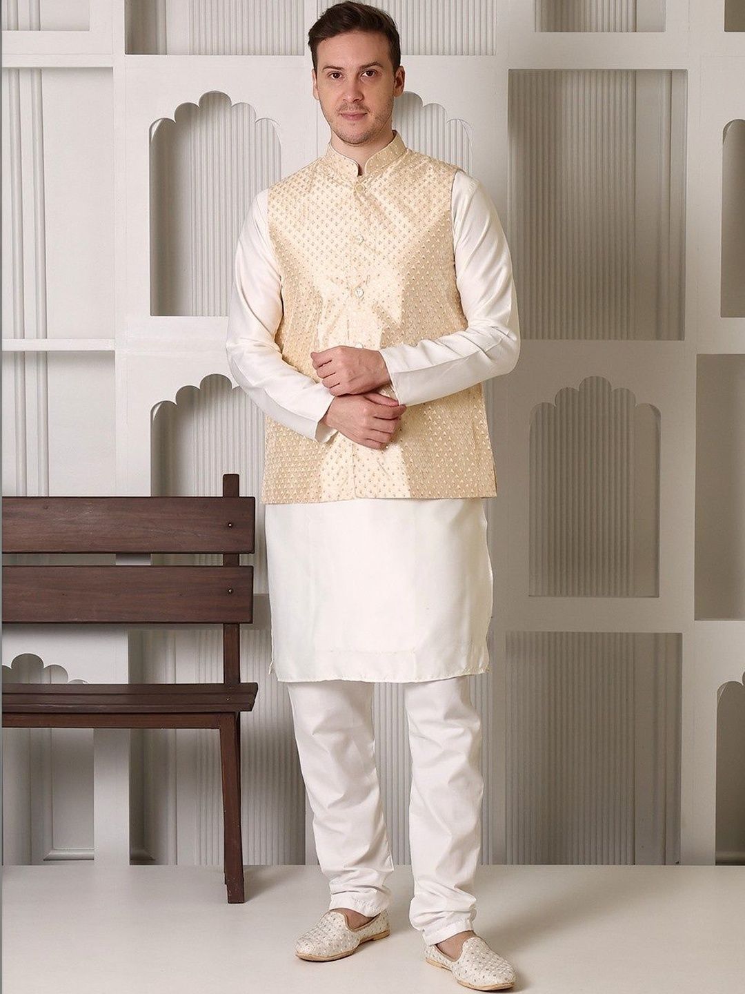 SHROBH Embroidered Satin Nehru Jackets-image-1