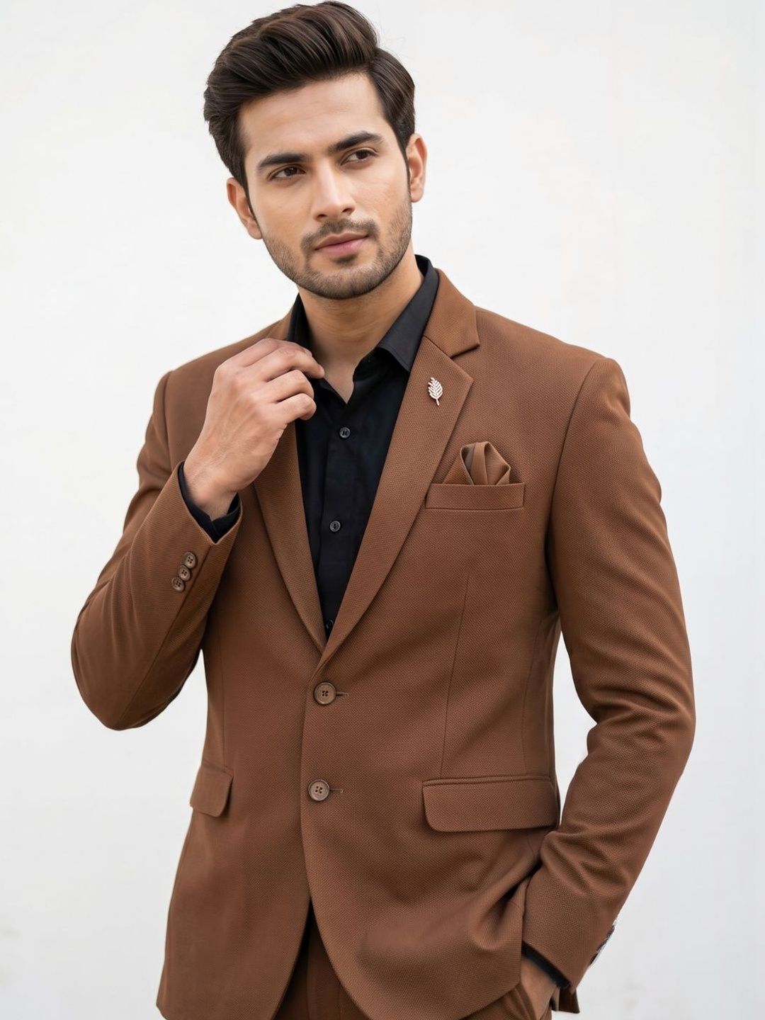 TRIANGLE Self Design Notched Lapel Single-Breasted Tailored Fit Formal Blazers-picture-46