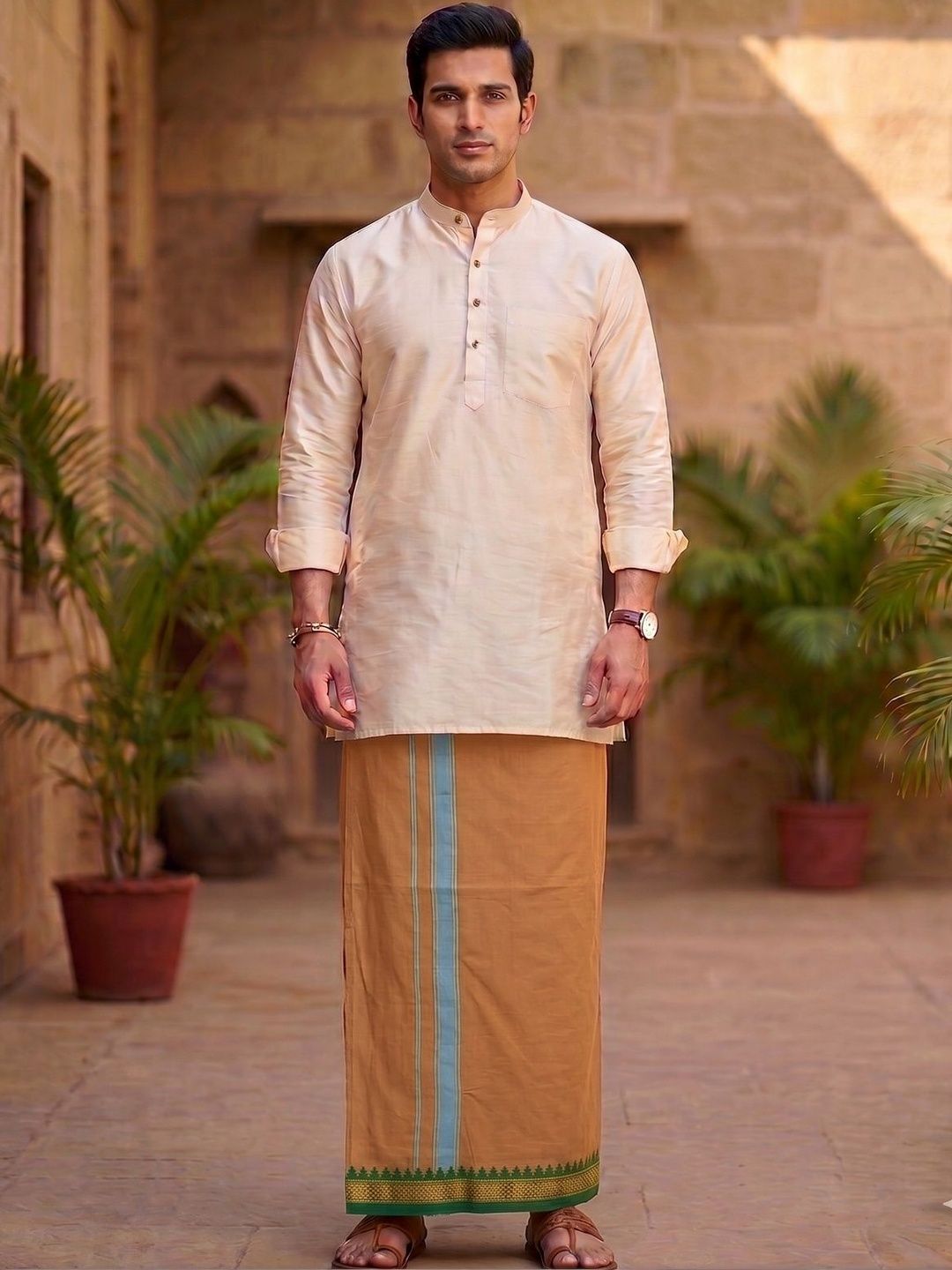 Hornbill Enterprises Men Striped Cotton Dhoti Dhotis-picture-40