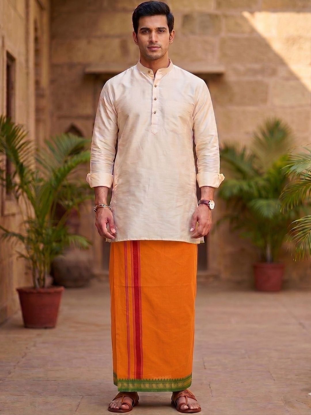 Hornbill Enterprises Men Striped Cotton Dhoti Dhotis-picture-20