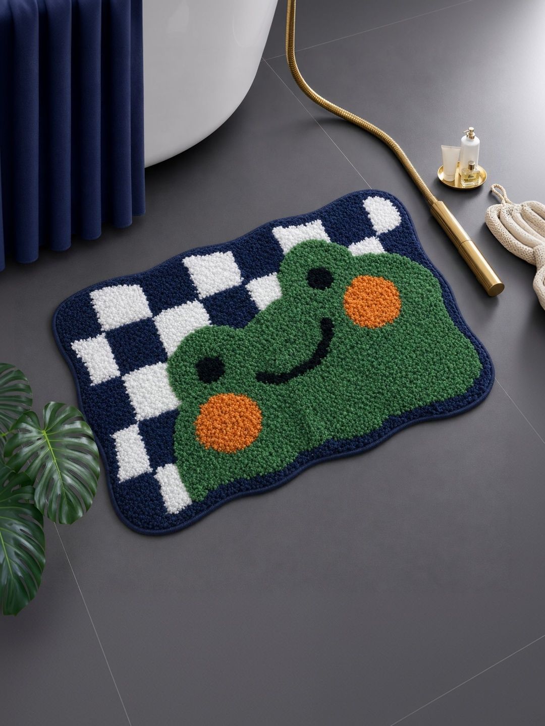 DECOVIA Blue & Green Frog Pattern 2000 GSM Anti-Skid Bath Rug-image-7