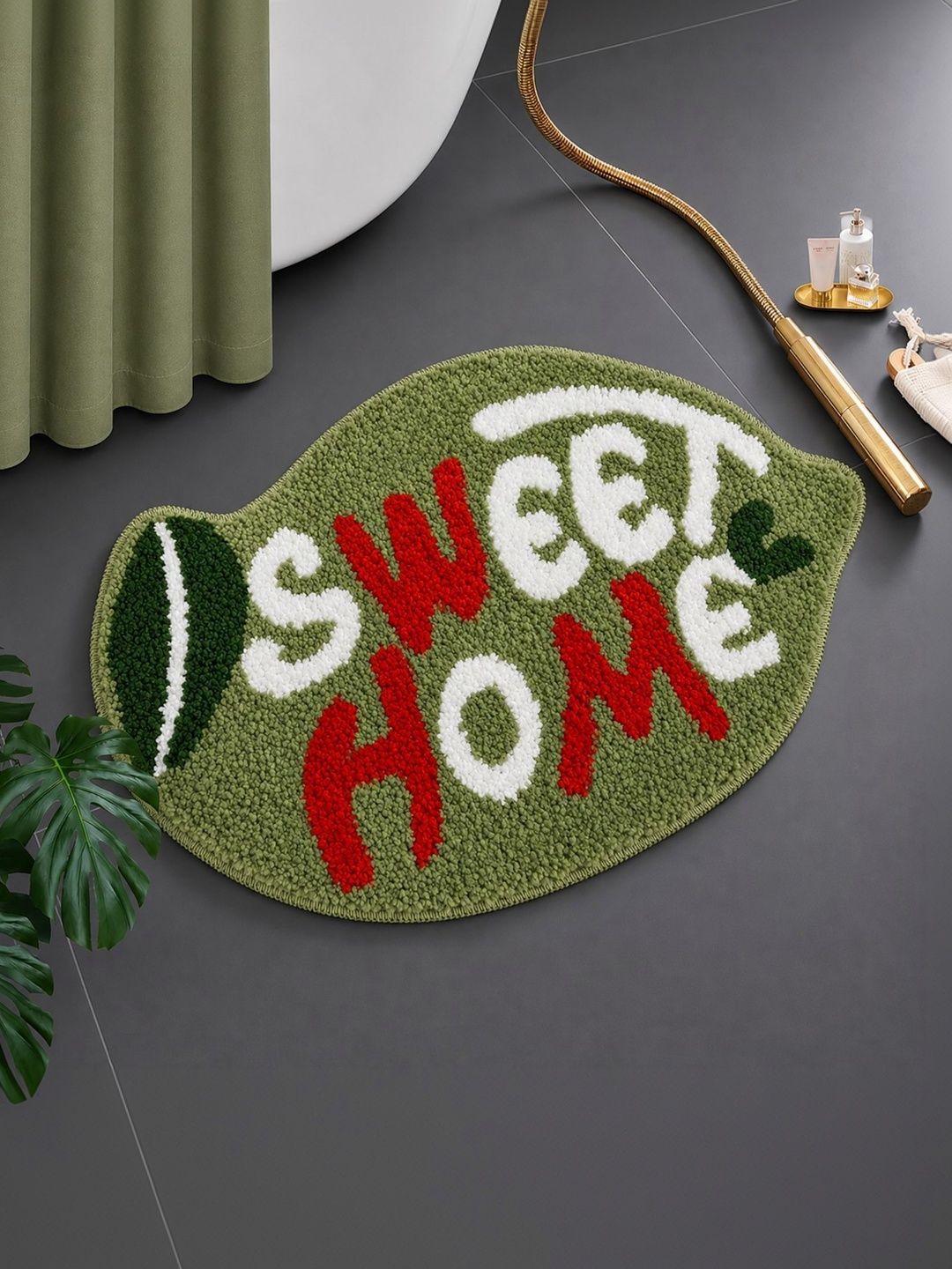 DECOVIA Green & White Leaf Pattern 2000 GSM Anti-Skid Bath Rug-image-45