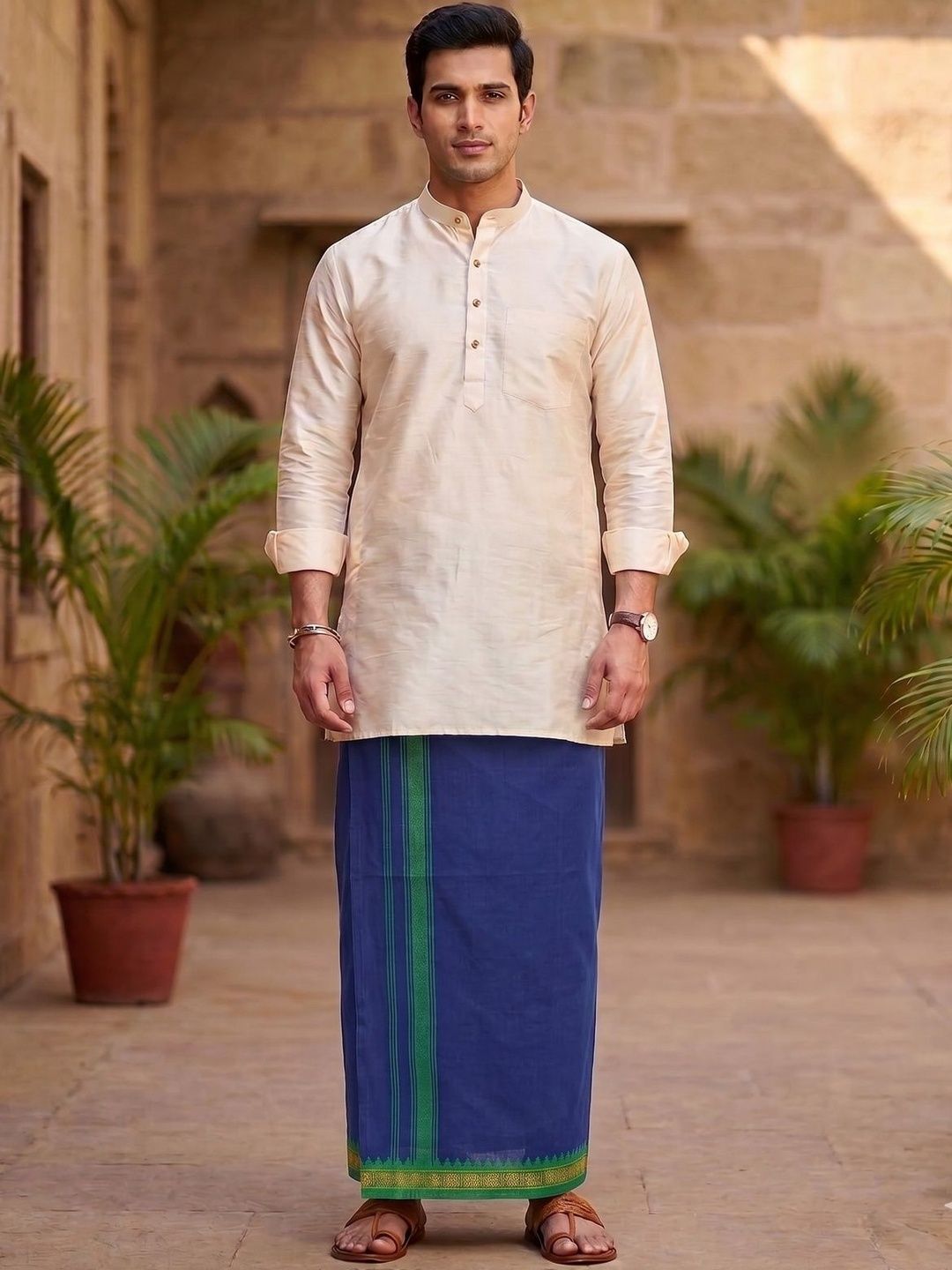 Hornbill Enterprises Men Striped Cotton Dhoti Dhotis-picture-39