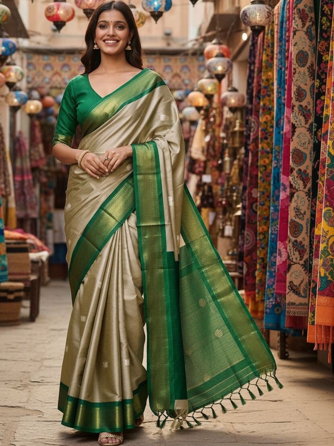 A S CREATION Zari Pure Cotton Kanjeevaram Saree