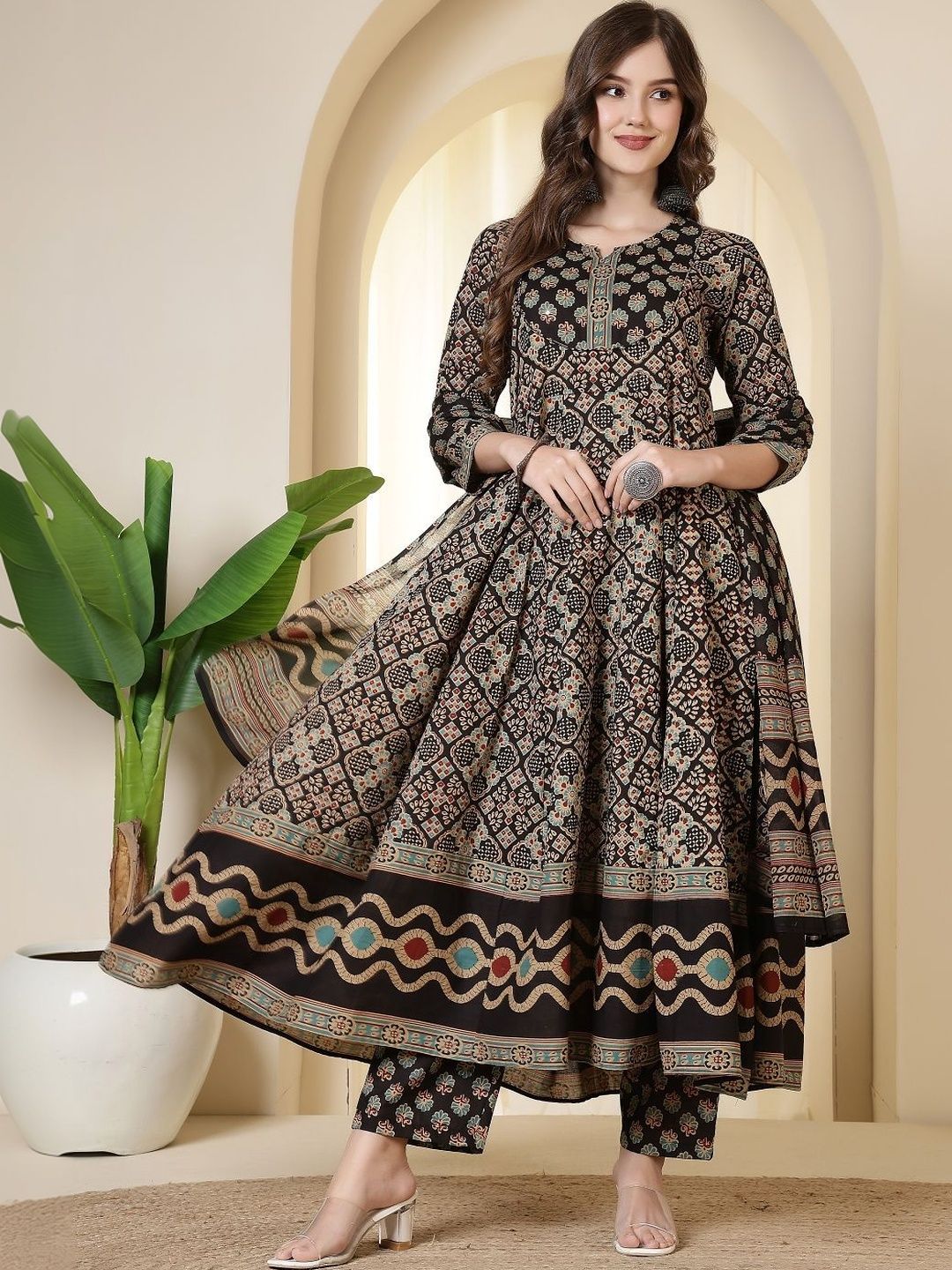 Kalphem Women Ethnic Motifs Printed Regular Pure Cotton Kurta with Trousers & With Dupatta-picture-33