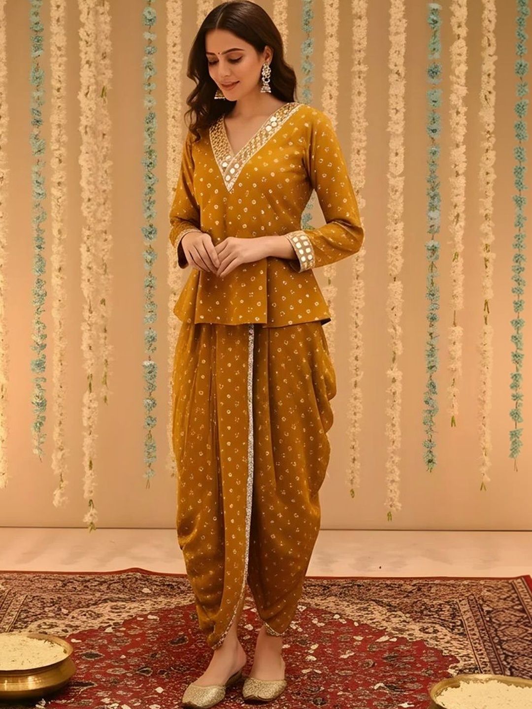 DIIWATAA Women Printed Top with Dhoti Pants-picture-47