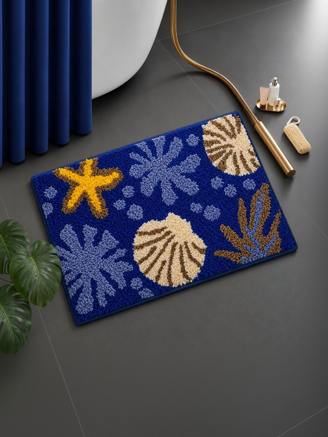 DECOVIA Blue & Yellow Floral Pattern 2000 GSM Anti-Skid Bath Rug-image-7