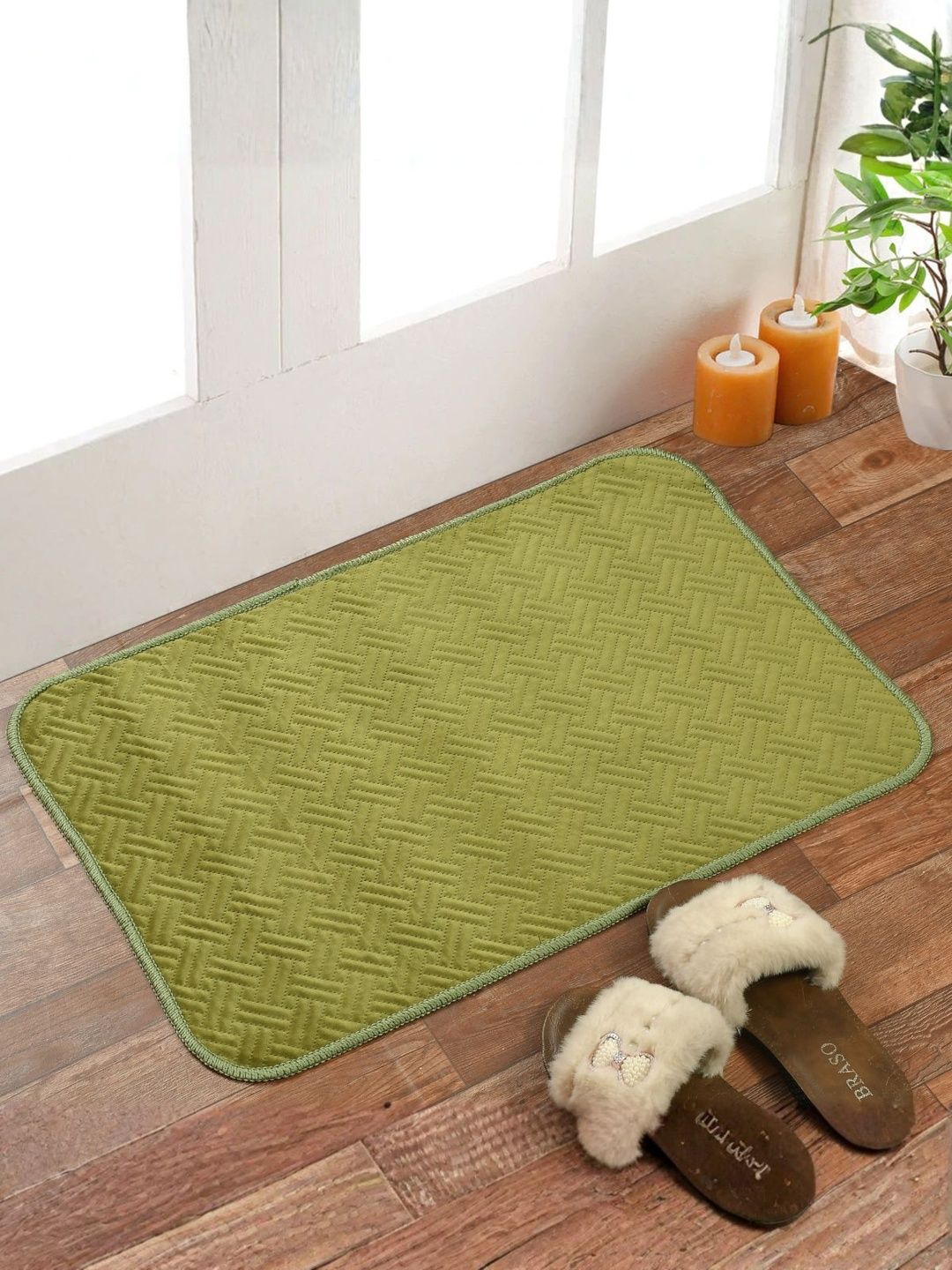 Florida Olive-Green Self Designed Anti Skid Indoor Doormats-image-8