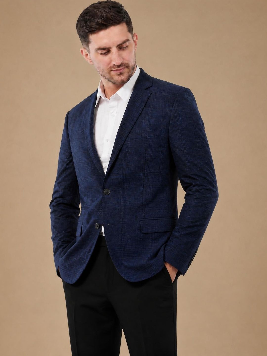 Integration Checked Notched Lapel Single-Breasted Slim Fit Formal Blazers-picture-20