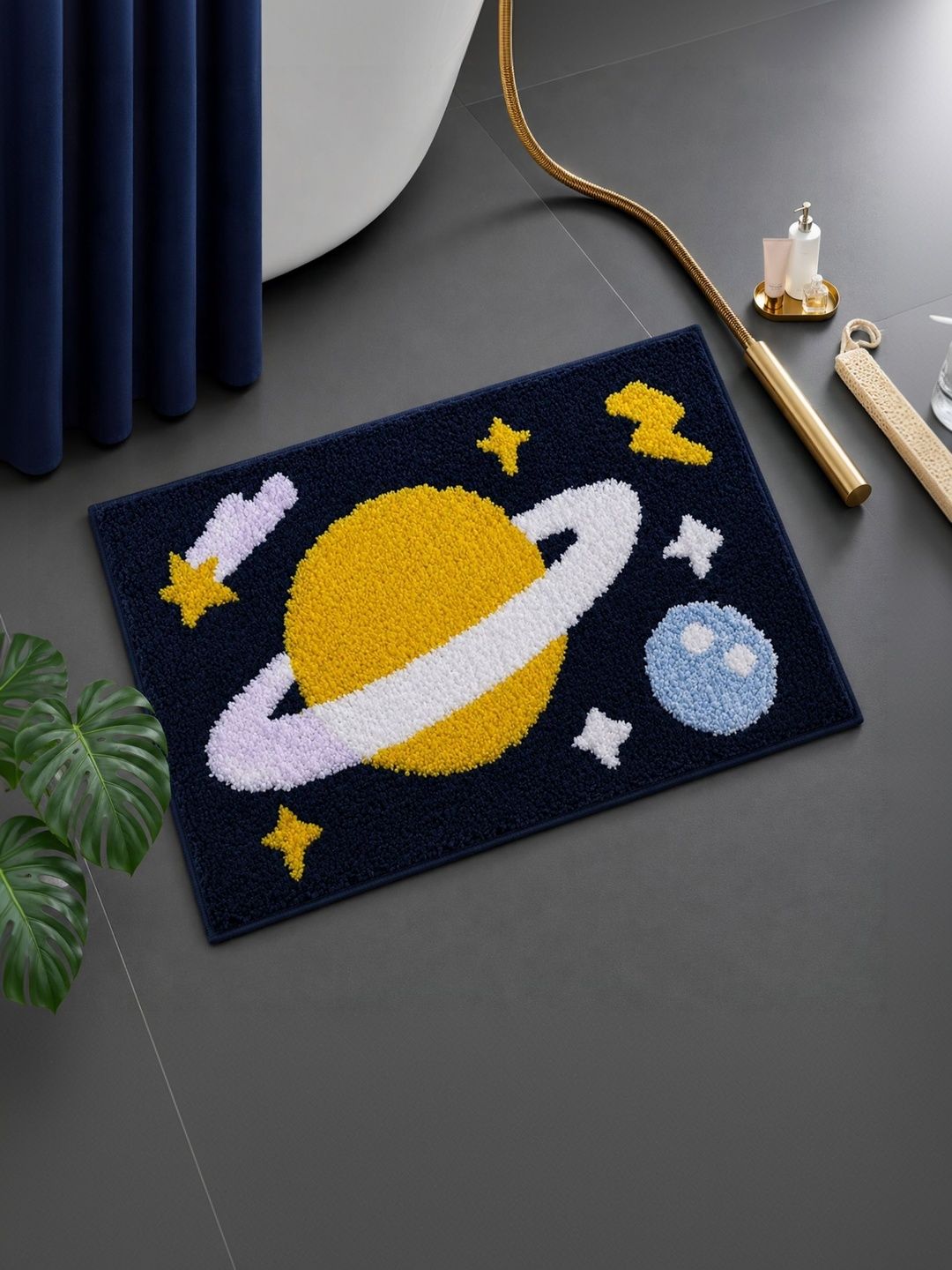 DECOVIA Blue & Yellow Space Pattern 2000 GSM Anti-Skid Bath Rug-image-13
