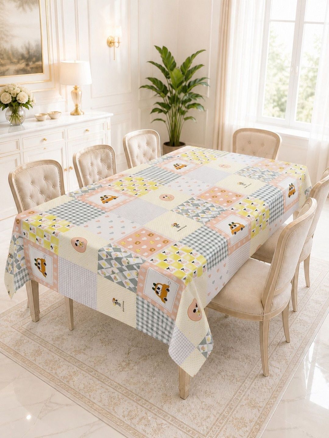 RRC Multicoloured Cartoon Printed 6-Seater Table Cover with Patchwork details-image-42