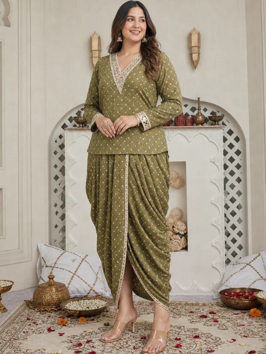 DIIWATAA Women Printed Top with Dhoti Pants-picture-31
