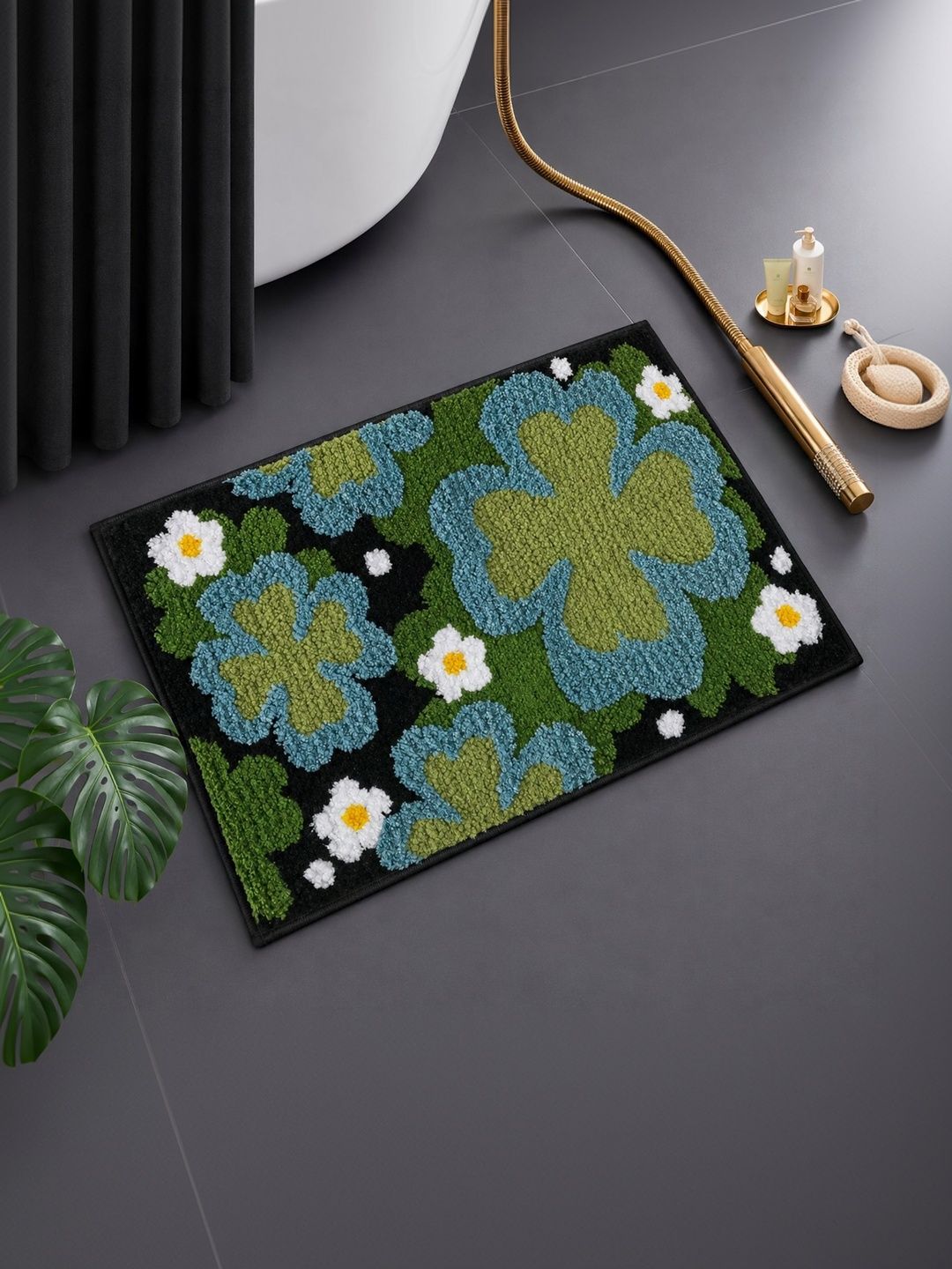DECOVIA Green & White Daisy Pattern 2000 GSM Anti-Skid Bath Rug-image-31