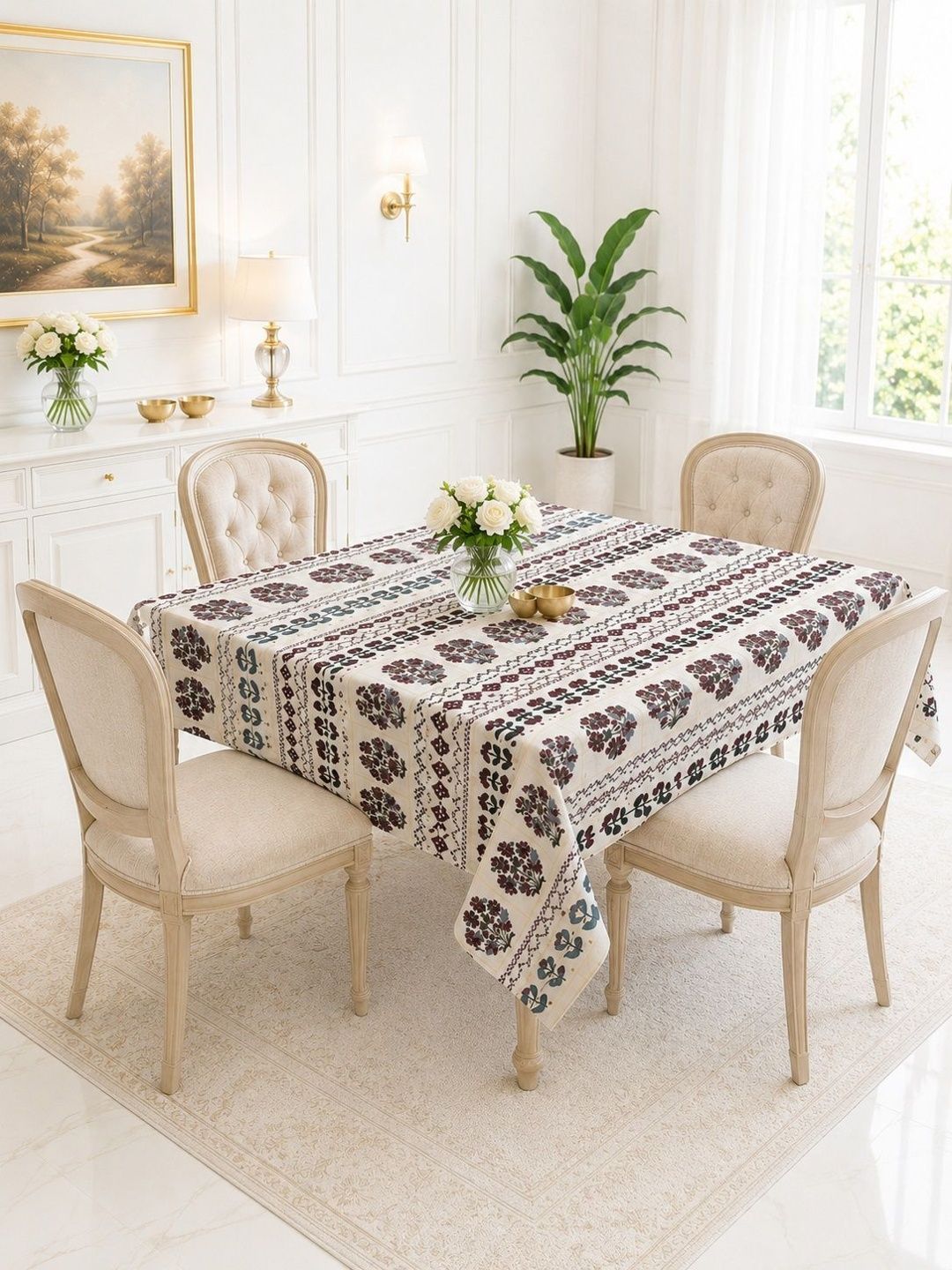 RRC Maroon Set of 2 Floral 4-Seater Table Cover-image-18