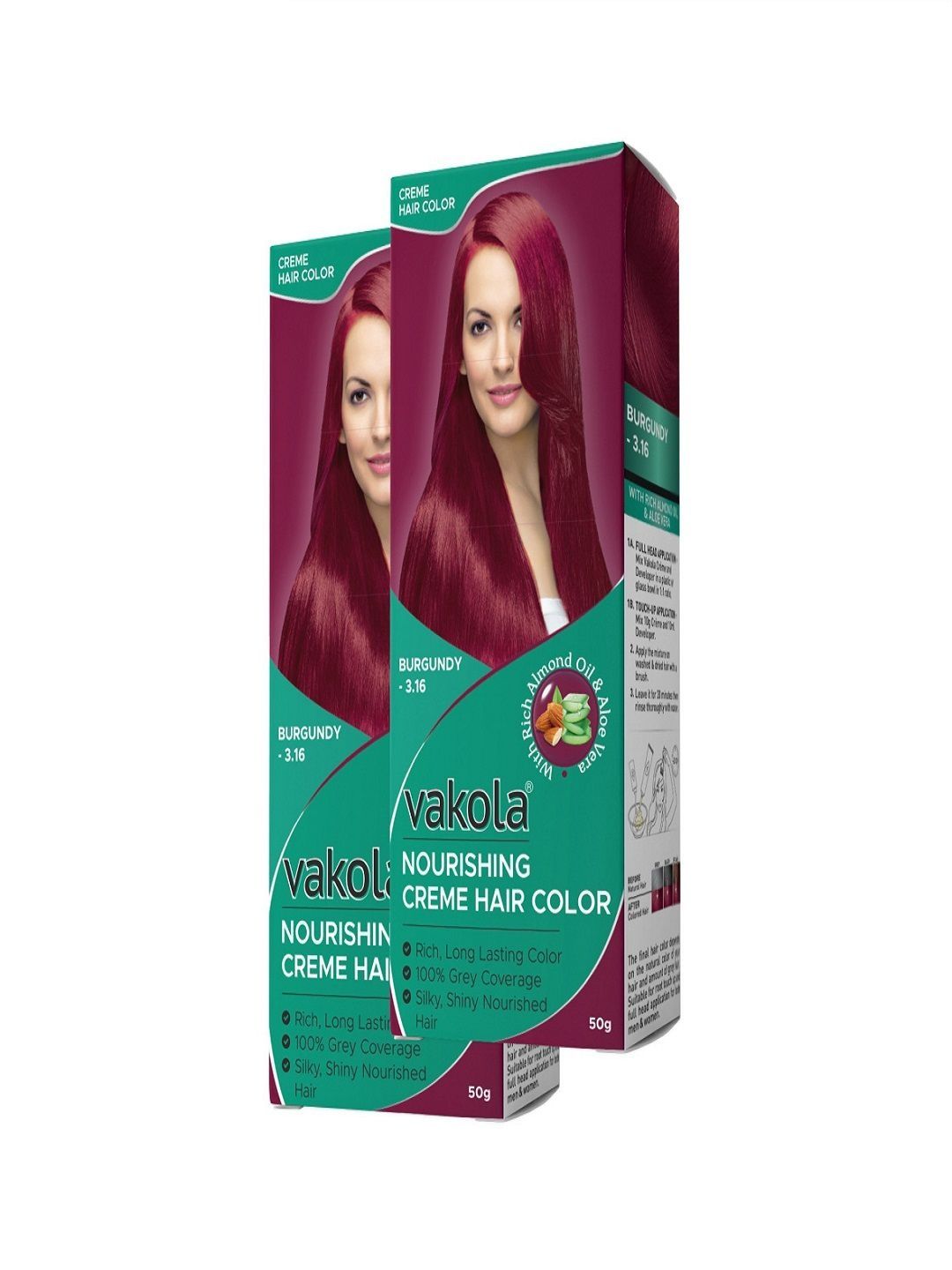 VAKOLA Set Of 2 Nourishing Creme Hair Color - 50 g Each - Burgundy-picture-24