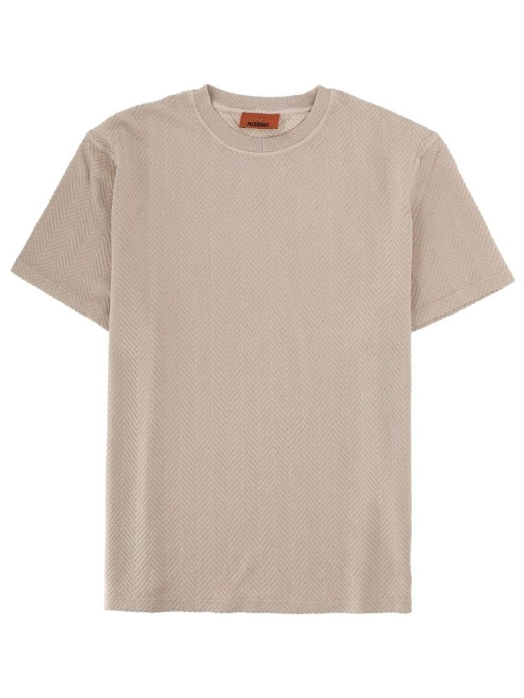 Beige Textured Crew Neck T-Shirt-image-19