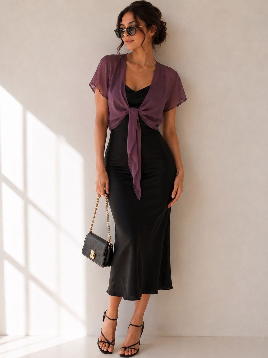 The Shimmer House Women Party Crop Sheer Tie-Up Shrug-picture-34