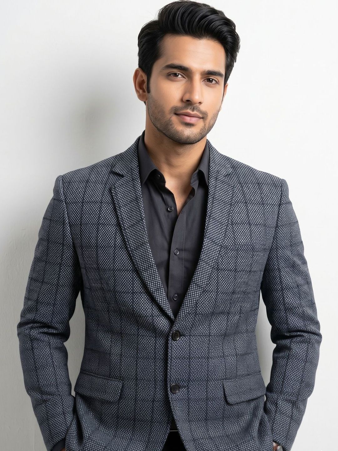 TRIANGLE Self Design Notched Lapel Single-Breasted Tailored Fit Formal Blazers-picture-33