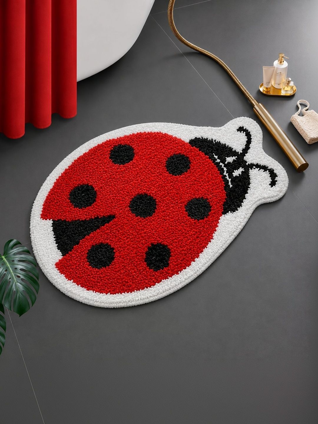 DECOVIA Red & Black Ladybug Tufted Pattern 2000 GSM Anti-Skid Bath Rug-image-5
