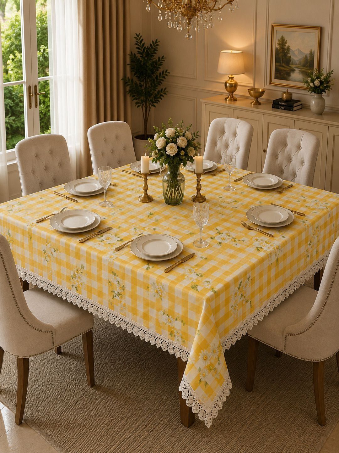 RRC Yellow Geometric Printed 6-Seater Table Cover-image-43