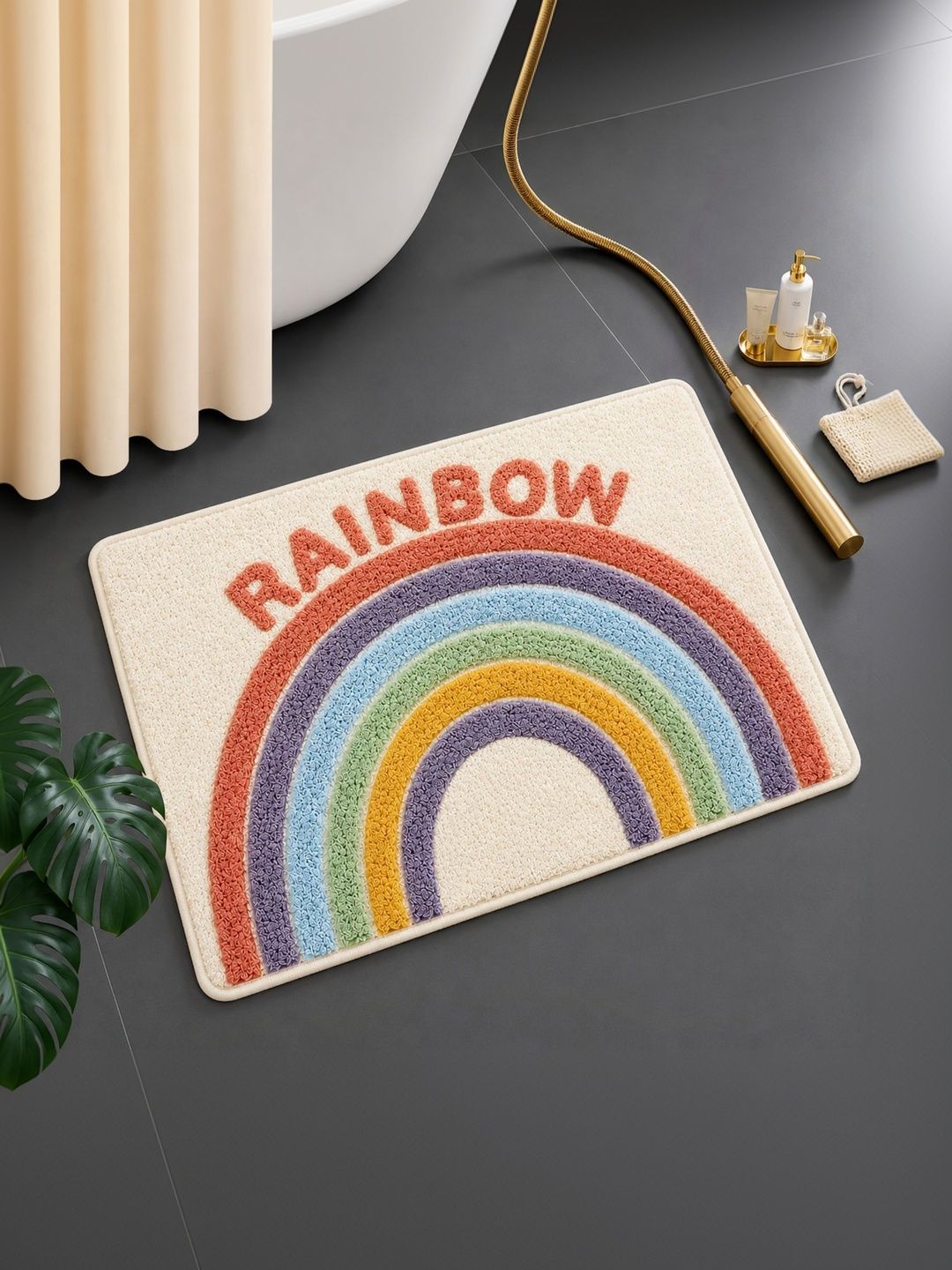 DECOVIA Red & White Rainbow Pattern 2000 GSM Anti-Skid Bath Rug-picture-40