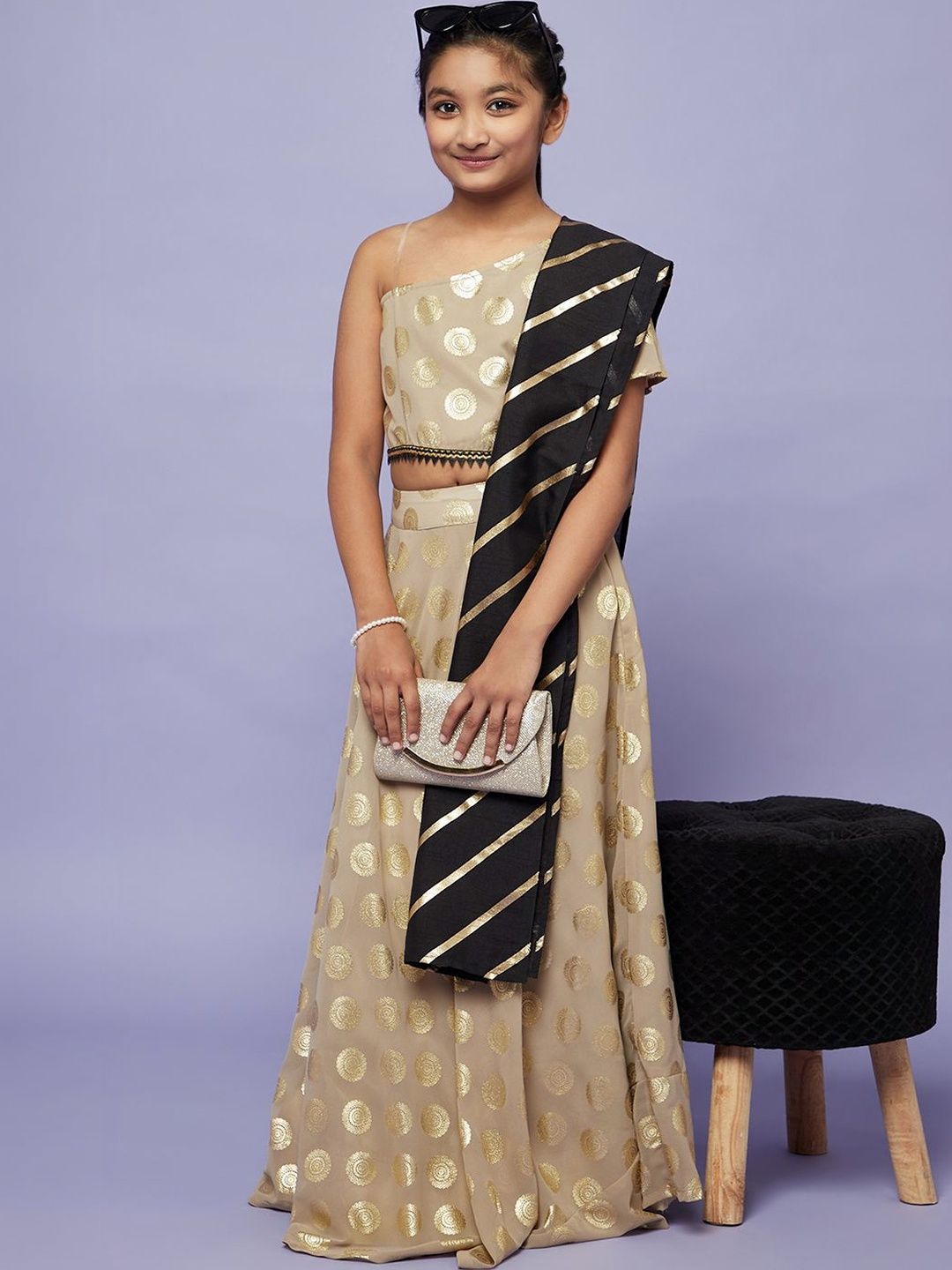 KALINI Girls Printed Foil Print Ready to Wear Lehenga & Blouse With Dupatta-image-19