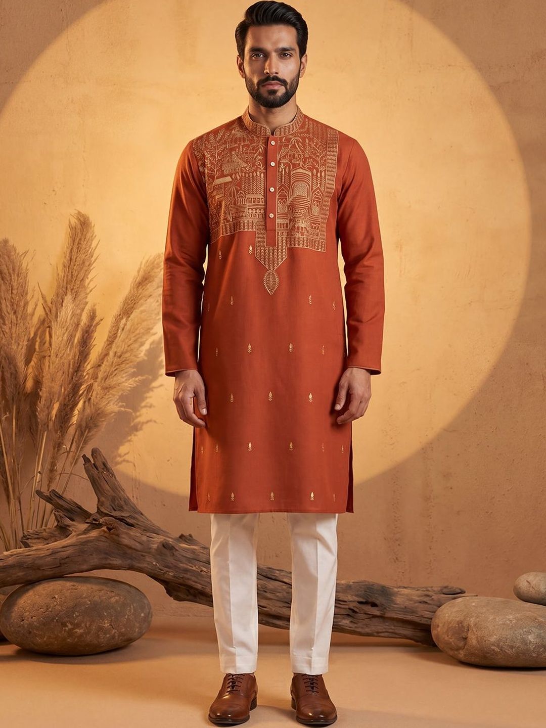House of Pataudi Men Ethnic Motifs Embroidered Thread Work Kurta-picture-25