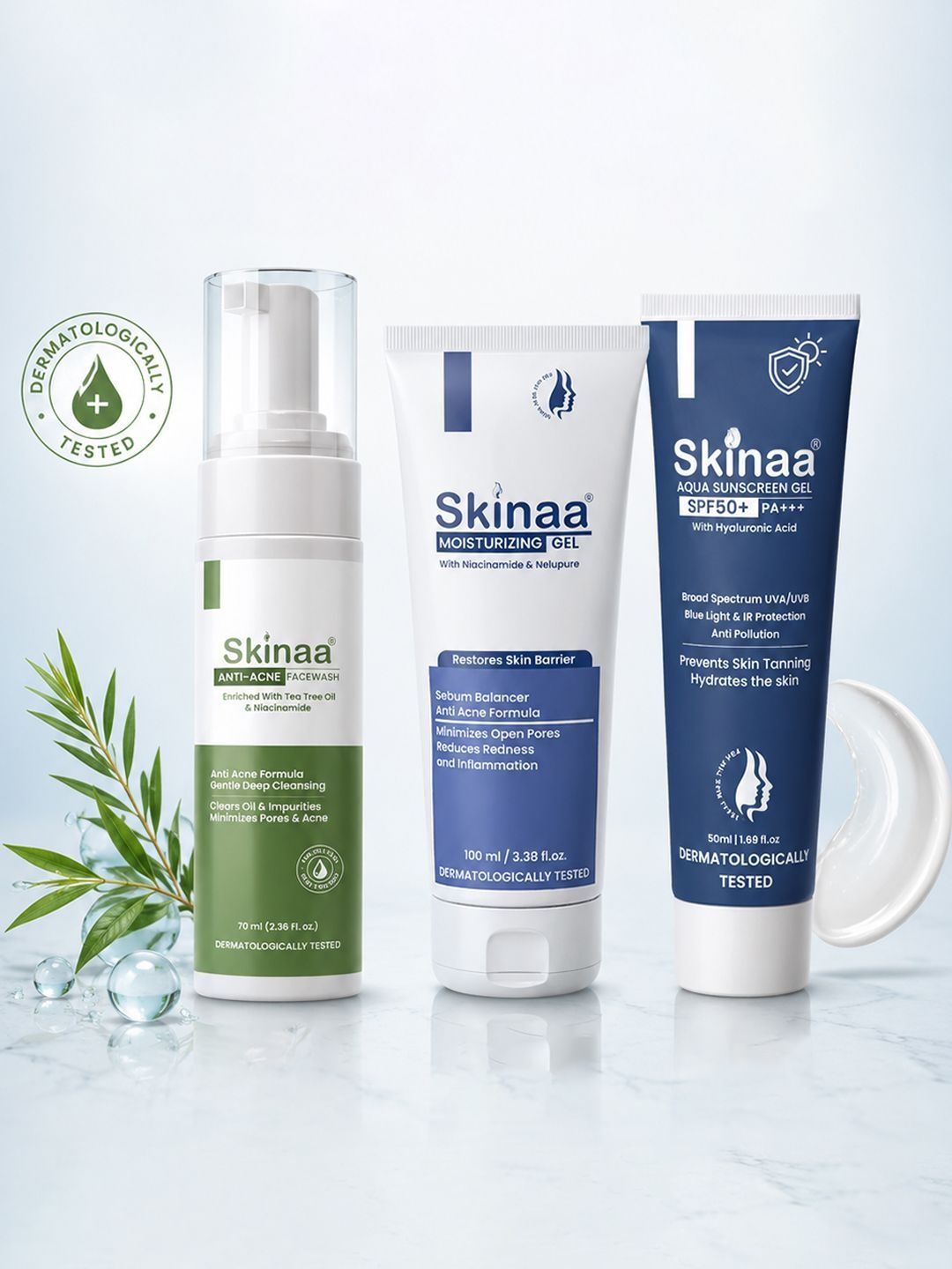 SKINAA Set Of 3 Anti Acne Face Wash, Moisturizing Gel & Aqua Sunscreen SPF50+-image-36